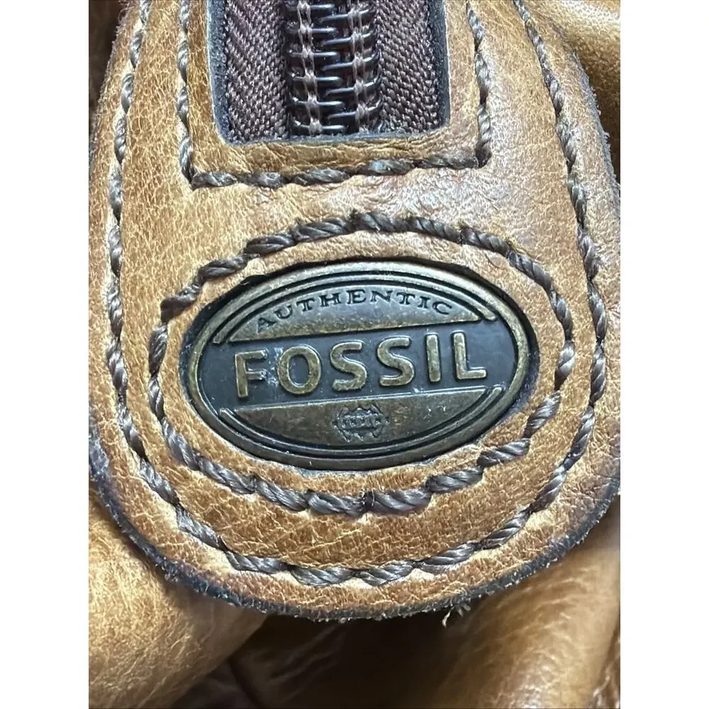 Fossil Cognac Brown Leather Weekender Duffel Bag Travel Luggage Overnight